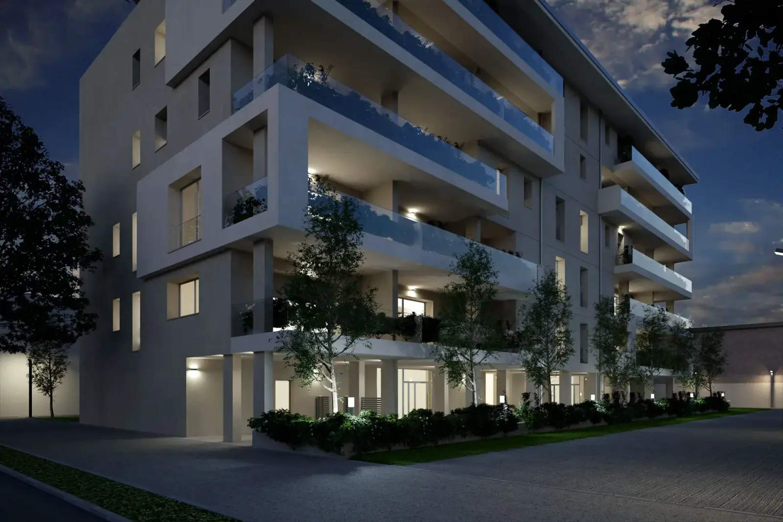 Comparto Ex AMCM in via Buon Pastore illuminato di sera