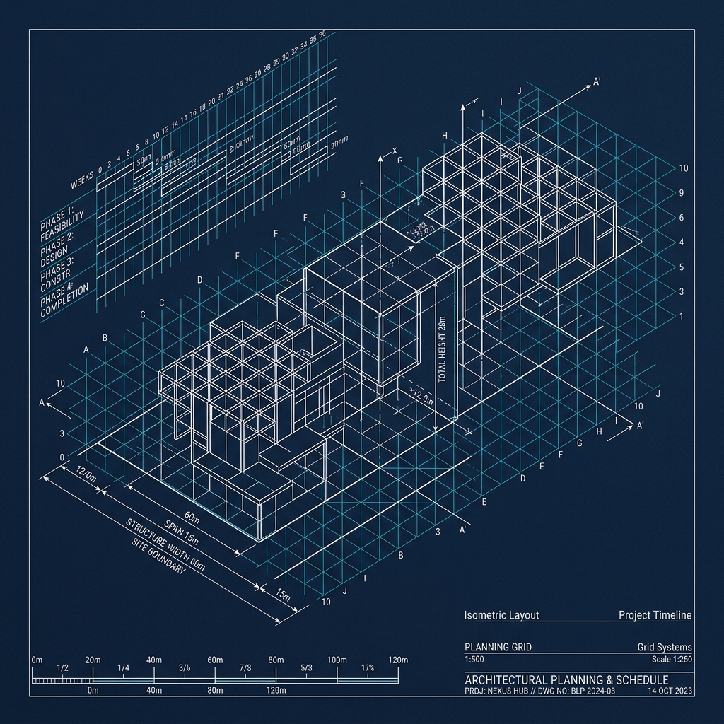 Illustrazione tecnica di una griglia di pianificazione temporale e scale di misura
